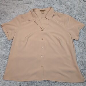 Notations Shirt‎ Womens 1X Blouse Top Button Up Casual Comfort Preppy V Neck